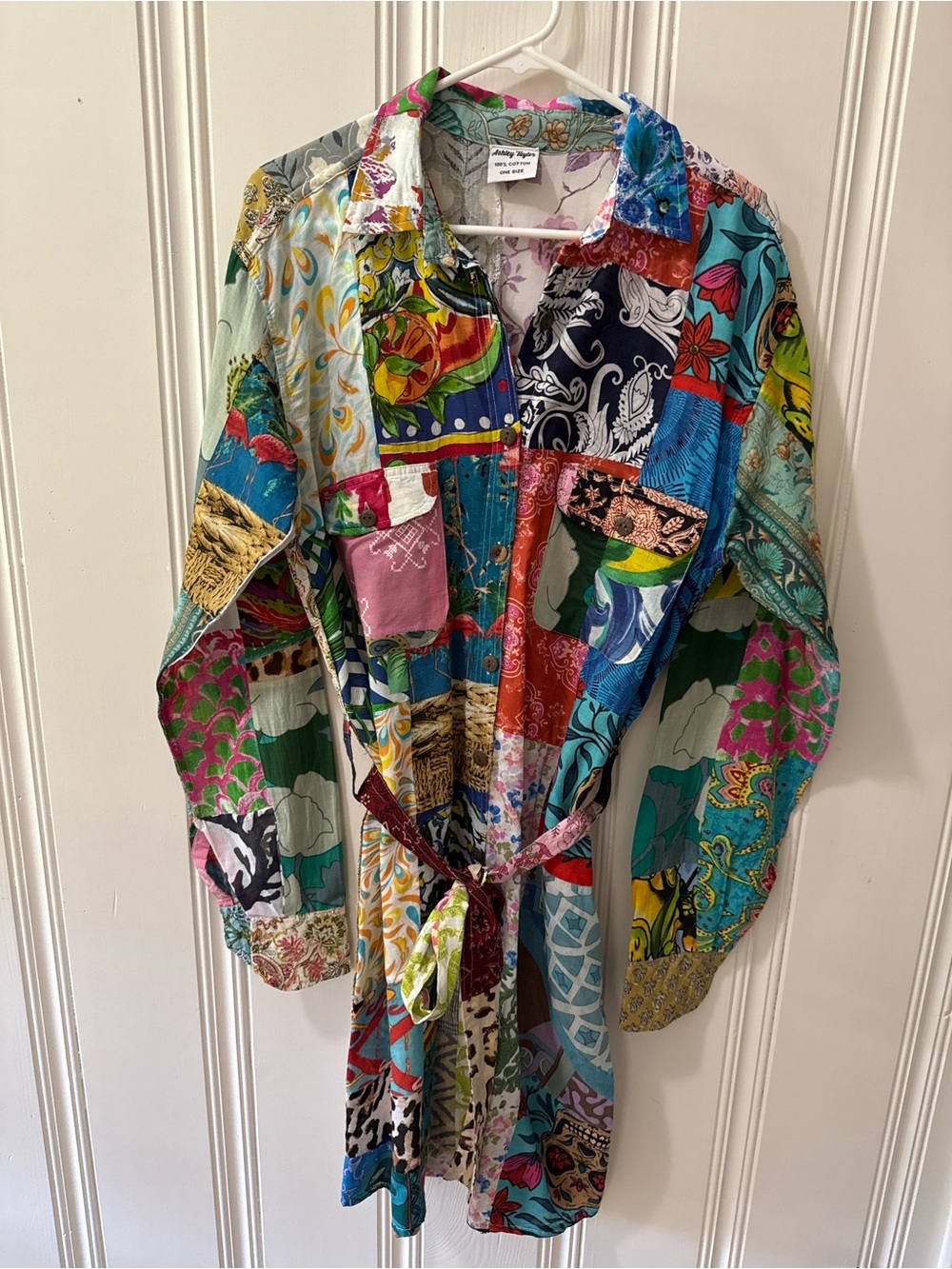Ashley Taylor patchwork shirt dress 100% cotton boho long sleeve women’s summer - Picture 2 of 10